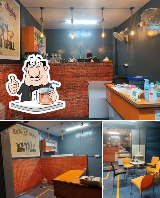 Among different things one can find drink and interior at Grill nights