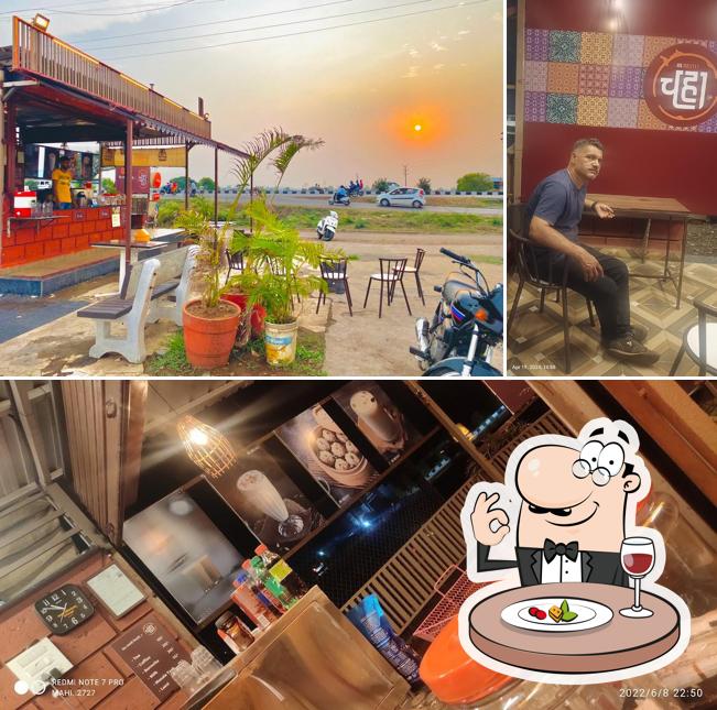 Check out the picture showing food and exterior at R R RESTO