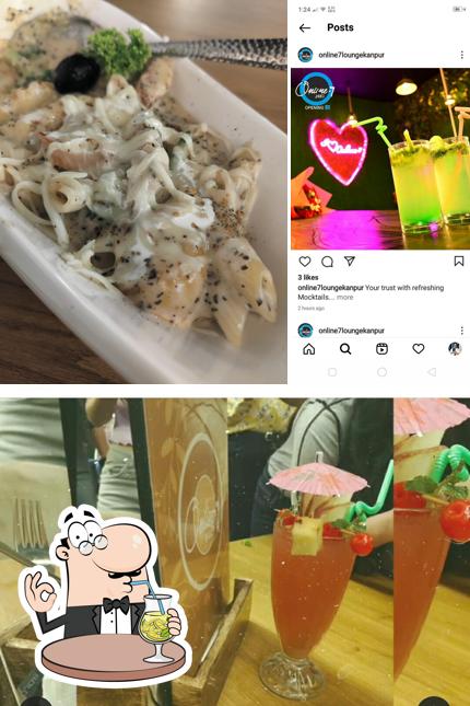 This is the image depicting drink and food at Online 7 Cafe