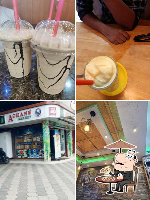 The picture of exterior and food at Achans Bakery Cafe & Juice Shop