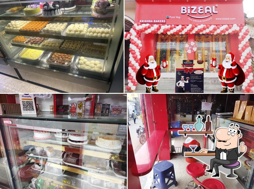 Check out the image depicting interior and food at Bizeal Jaynagar & Velbet cake cafe &sweets