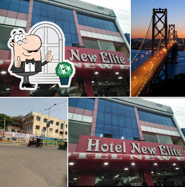 The exterior of Hotel New Elite and masjid