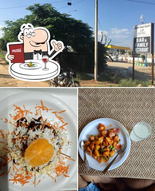 Among various things one can find food and exterior at Megha Resort (Hampi)