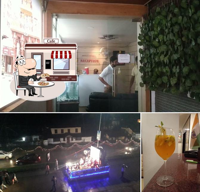 Check out the picture depicting exterior and beverage at Hotel Krishna Comforts