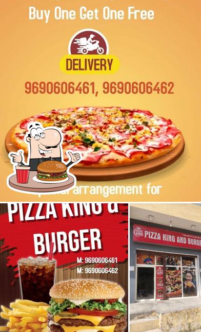 Hamburger at Pizza king and burger