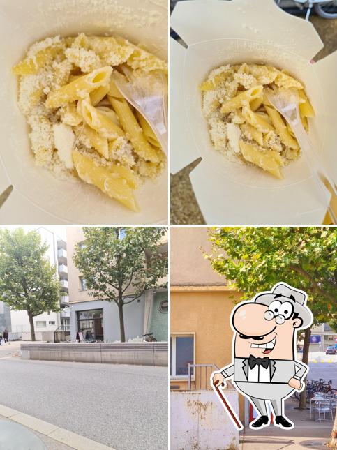 Questa è la foto che raffigura la esterno e cibo di pastamia
