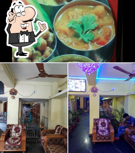 The restaurant's interior and food