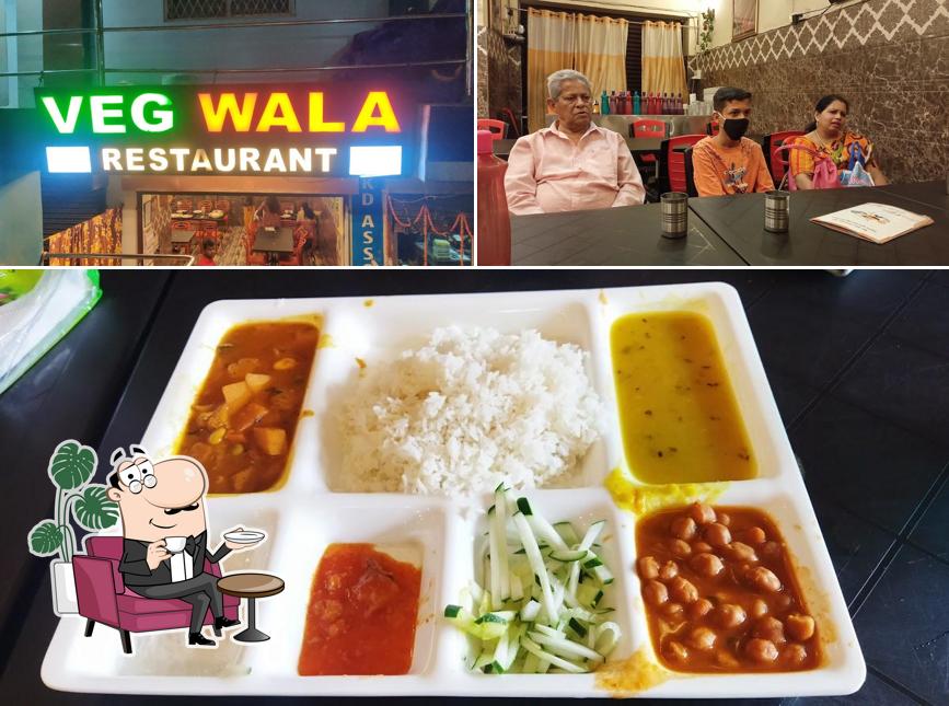 The image of interior and food at Veg wala restaurant