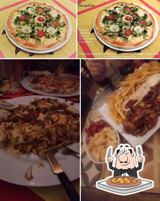 Escolha pizza no Empório Bar e Petiscos