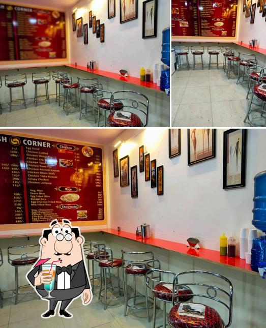 Among various things one can find drink and interior at Fish Corner