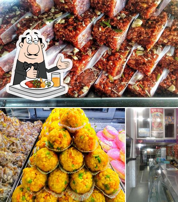 Take a look at the image showing food and interior at Swami Misthan Bhandar