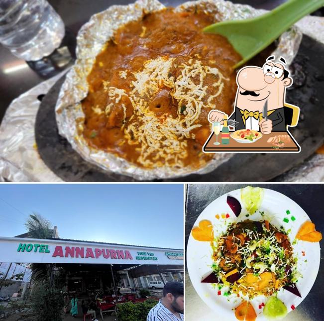 Take a look at the photo displaying food and exterior at Hotel Annapurna