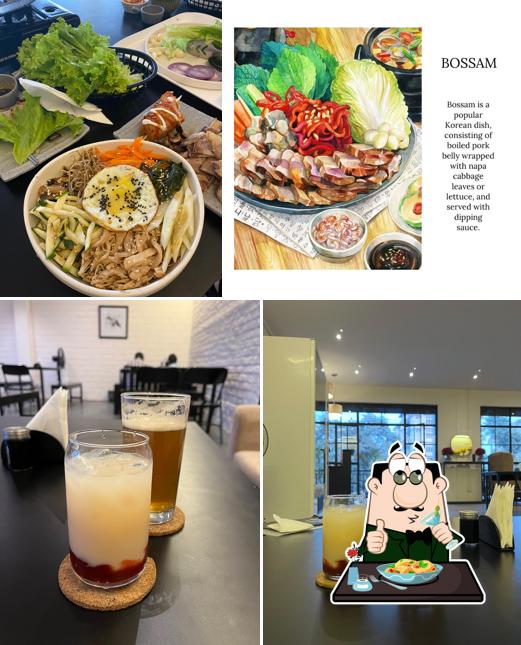 Among different things one can find food and drink at mok.jaa