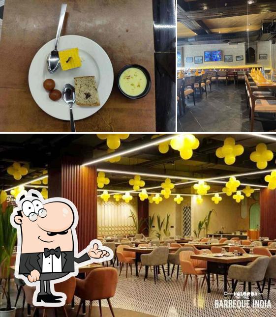 The image of interior and food at Barbeque India
