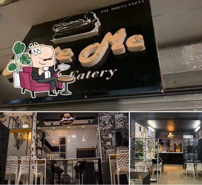 Take a look at the picture showing interior and dessert at Bite Me Cafe & Eatery