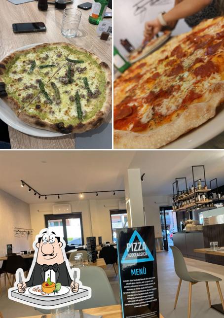 Pizza neoclassica si caratterizza per la cibo e interni