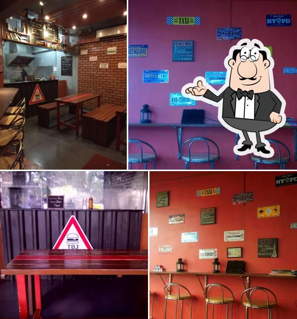 Take a seat at one of the tables at The Burger Junction