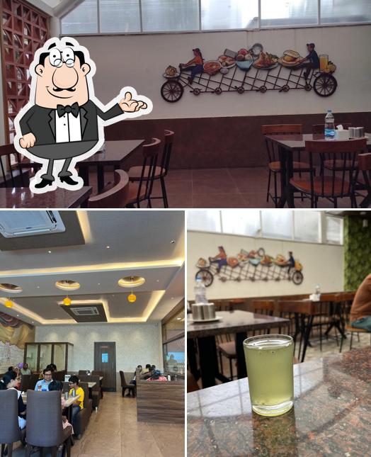 Take a seat at one of the tables at Sri Balaji Bhavan