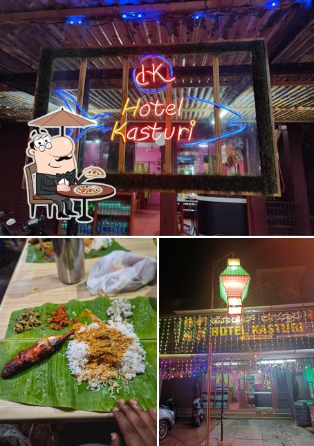 The picture of exterior and beverage at Hotel Kasturi