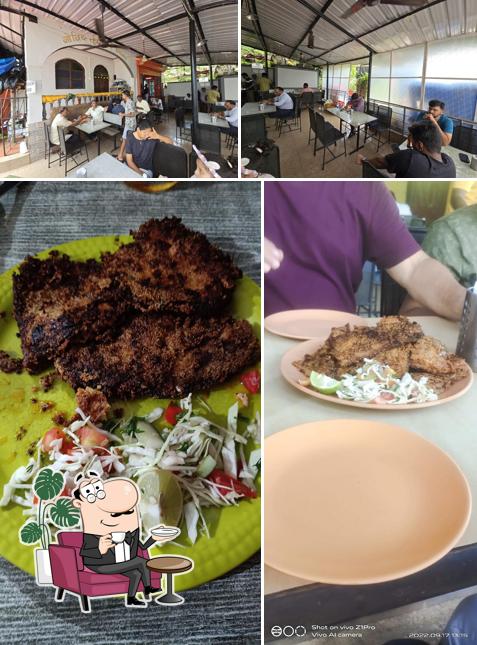 The restaurant's interior and food