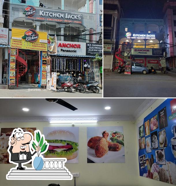 The picture of exterior and food at Kitchen Jacks