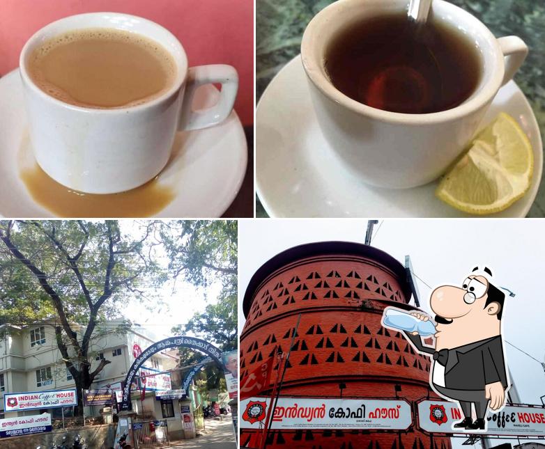 Among different things one can find drink and exterior at Indian Coffee House
