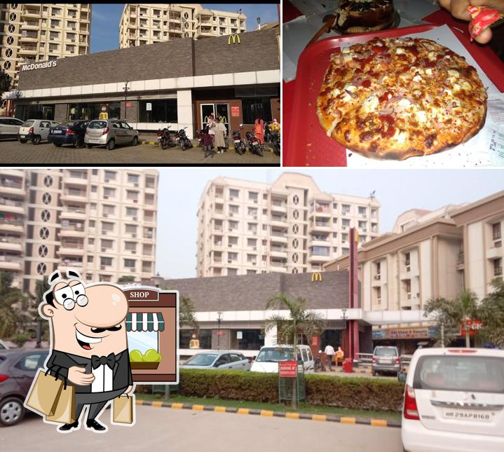 Among different things one can find exterior and pizza at McDonald's