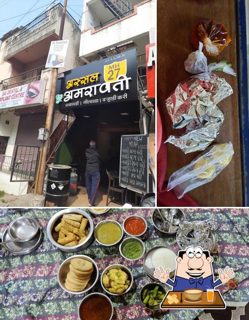 The restaurant's food and blackboard