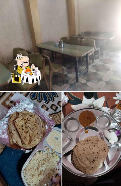 Among different things one can find food and dining table at Shri Munna Hotel
