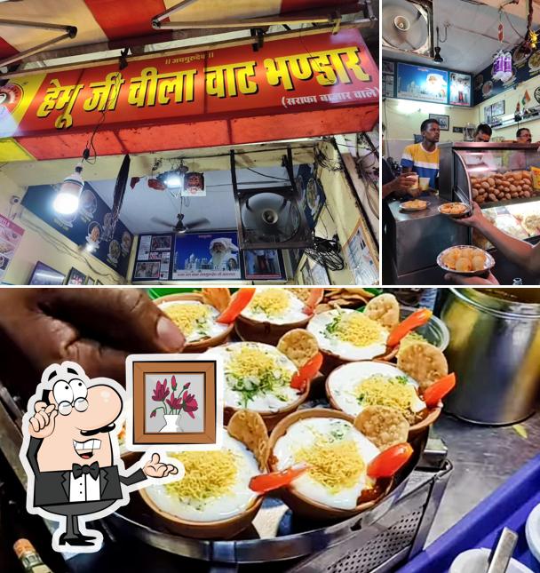 Check out the image depicting interior and food at Hemu Ji Chilla Chat Bhandar
