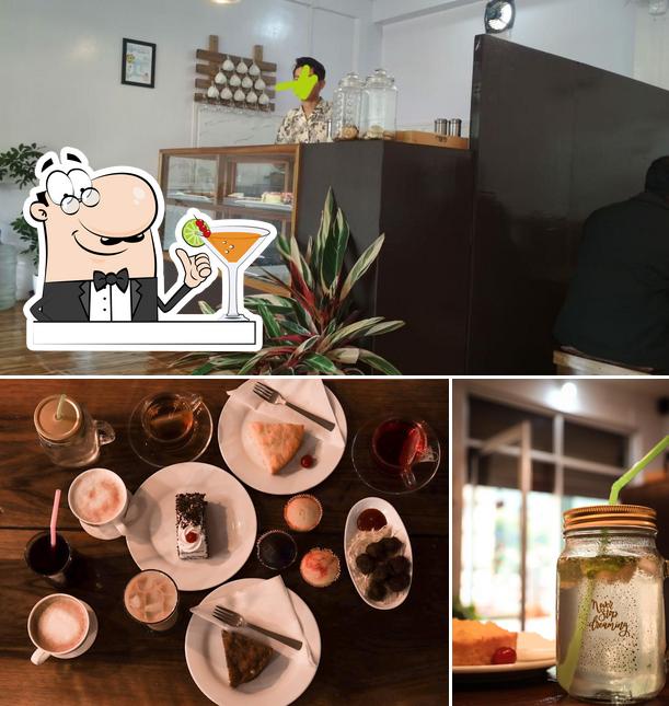 This is the image depicting drink and interior at Oly's Cafe