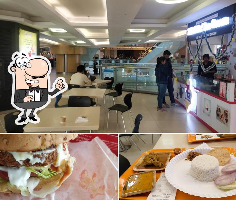 The restaurant's interior and food