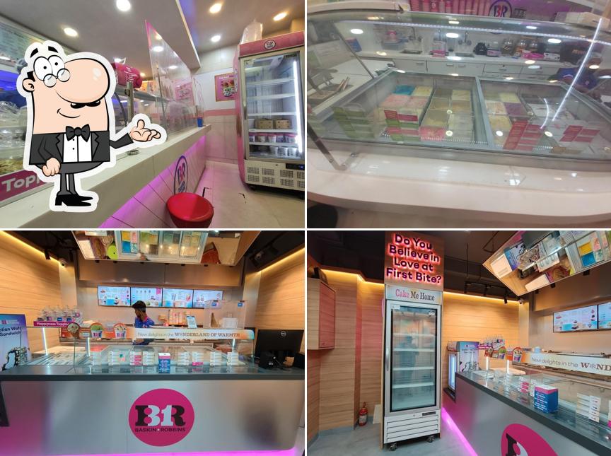 Take a seat at one of the tables at Baskin Robbins