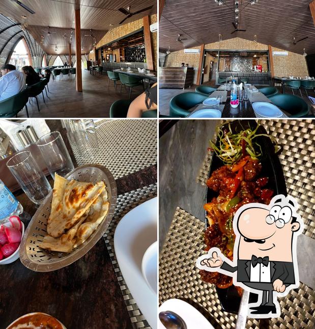 The restaurant's interior and food