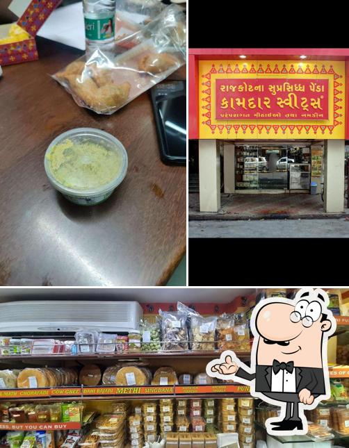 This is the picture showing interior and food at Kamdar Sweets