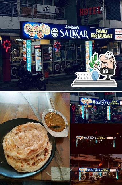 Check out the image depicting exterior and food at Jeelani's Salkar Restaurant