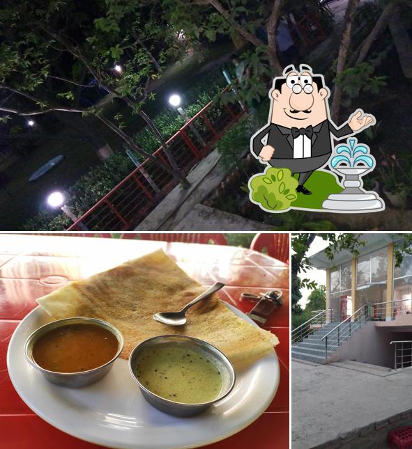 The restaurant's exterior and food