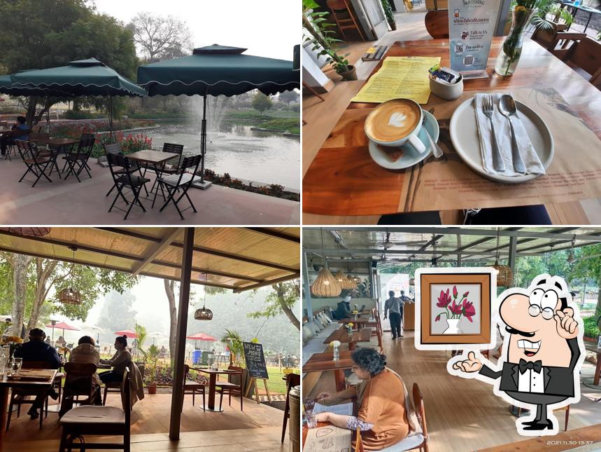 Take a seat at one of the tables at Lake