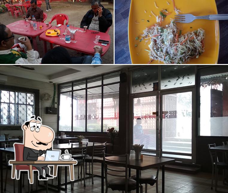 The restaurant's interior and food