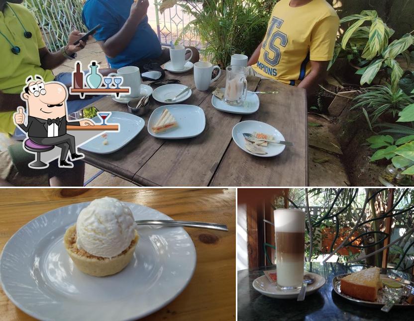 The restaurant's interior and dessert