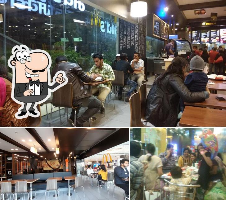 The picture of interior and bar counter at McDonald's