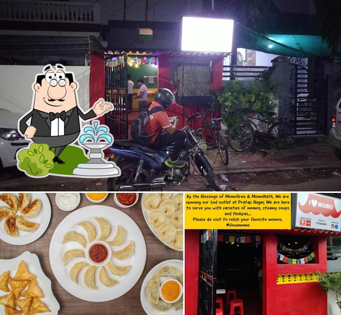The restaurant's exterior and dessert