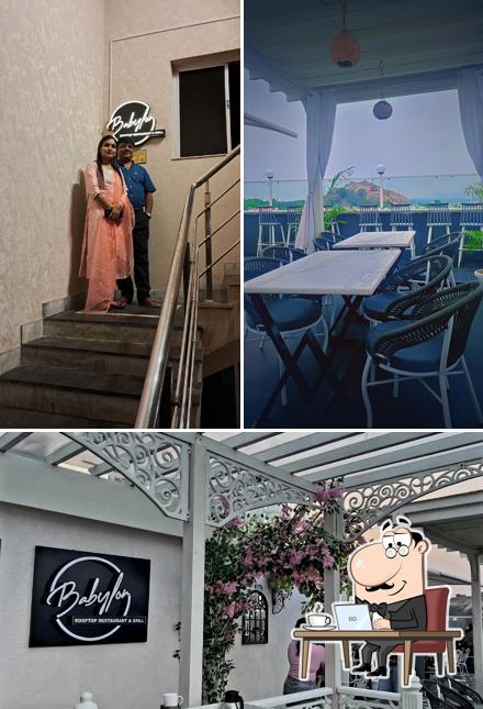 This is the picture showing interior and beverage at Babylon Rooftop Restaurant