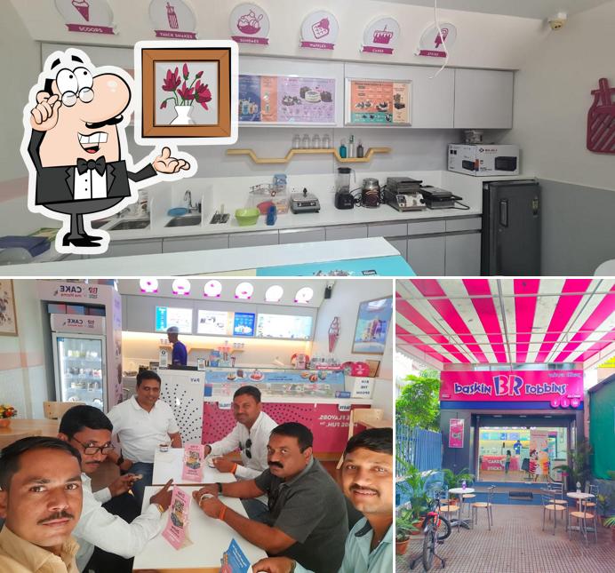 Take a seat at one of the tables at Baskin Robbins