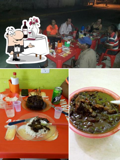 Confira a ilustração ilustrando mesa de jantar e pizza a Bar da Mão de Vaca