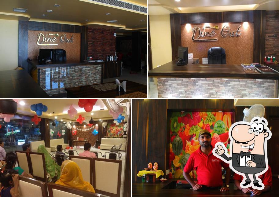 The interior of DineOut Pure Vegetarian Restaurant