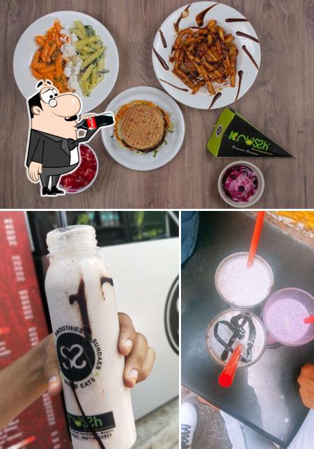 This is the picture displaying drink and burger at Krussh