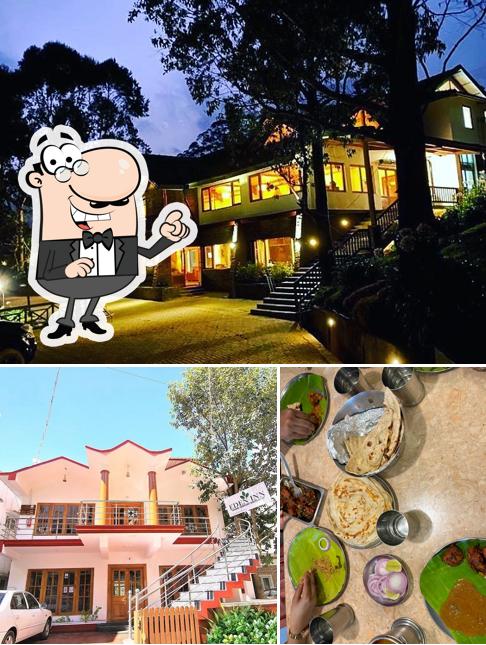 The restaurant's exterior and food