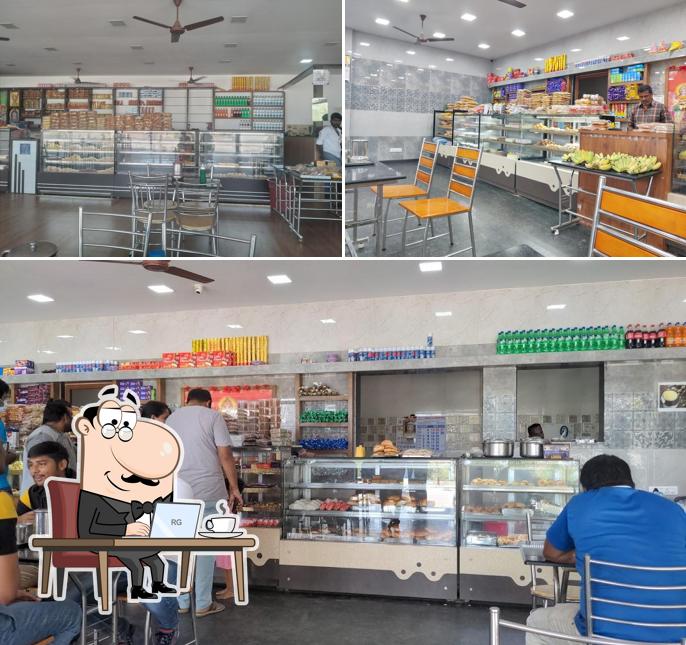Take a seat at one of the tables at Sri Divya Bakery