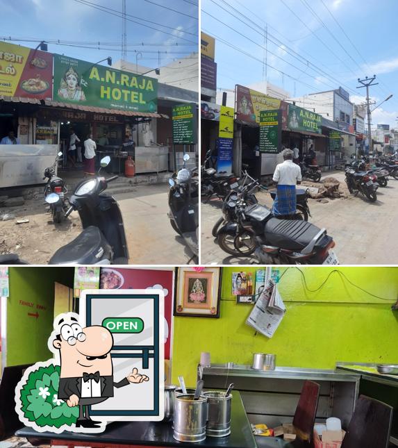 The picture of A. N. Raja Restaurant’s exterior and beverage